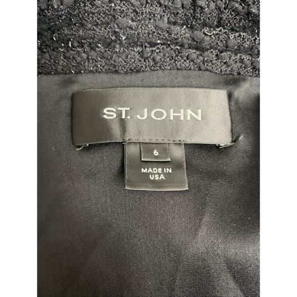 St John Jacket Blazer Knit Black Textured Tweed One Button Shimmer Long Sleeve 6 - Picture 7 of 8
